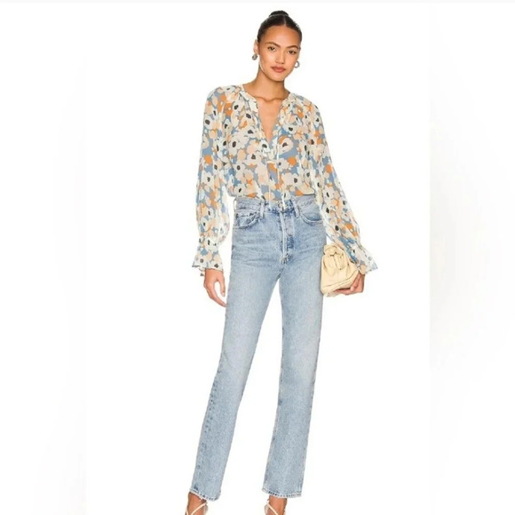 Joie Tops - Joie peasant floral boho smocking self tie elastic wrists medium